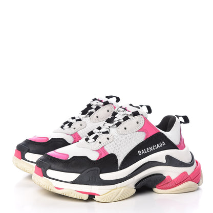 Balenciaga Fabric Mesh Womens Triple S Sneakers 37 Rose Fluo Black White 3 of 12