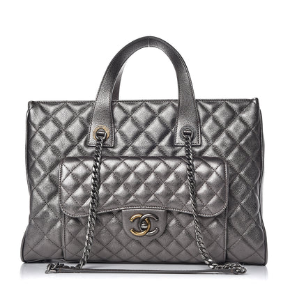 Chanel Metallic Grained Calfskin Quilted Large Casual Pocket Tote Silver 1 of 10