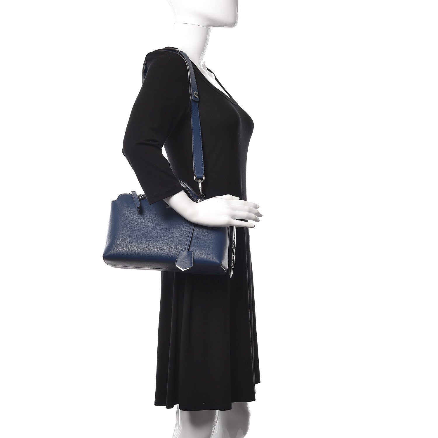 Fendi Vitello Dolce Chain Tail Medium By The Way Boston Bag Blue 2 of 14