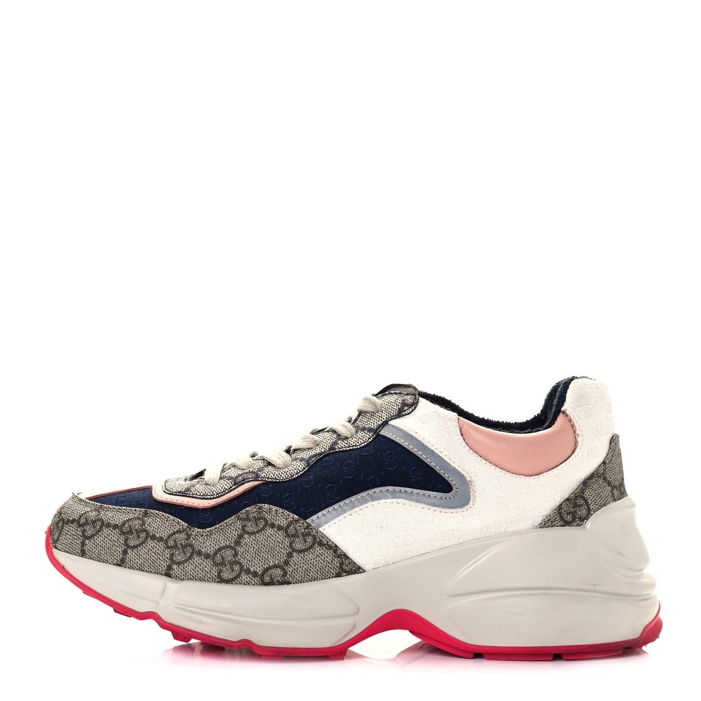 GG Supreme Monogram Mix Monogram Womens Rhyton Sneakers 37.5 London Blue Beige Pale Pink