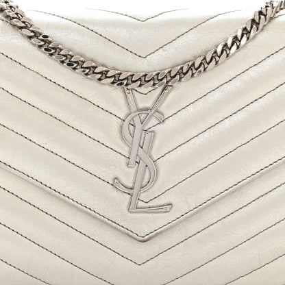 Saint Laurent Metallic Lambskin Matelasse Chevron Monogram Chain Wallet Argento 10 of 16