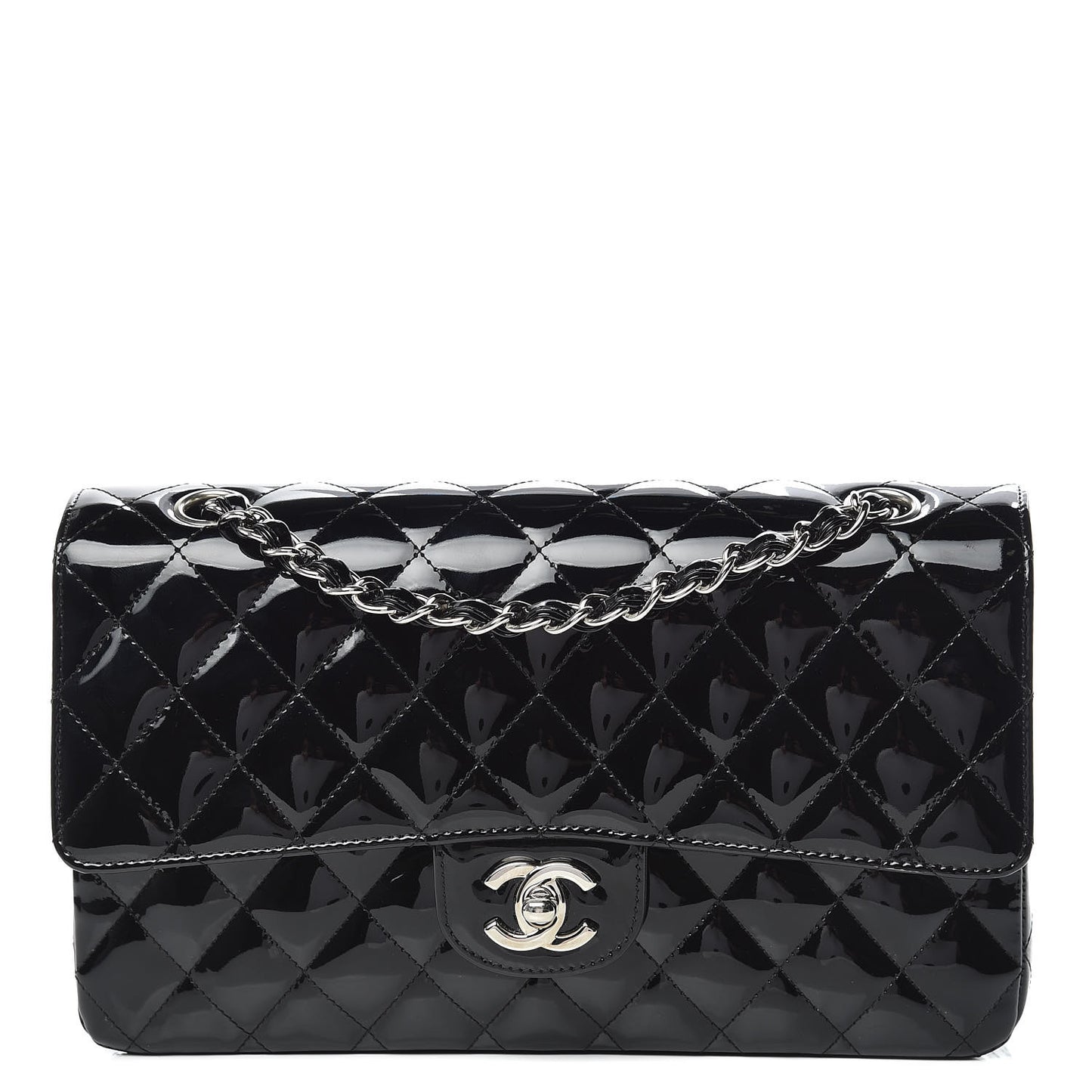 Patent Quilted Medium Double Flap Black