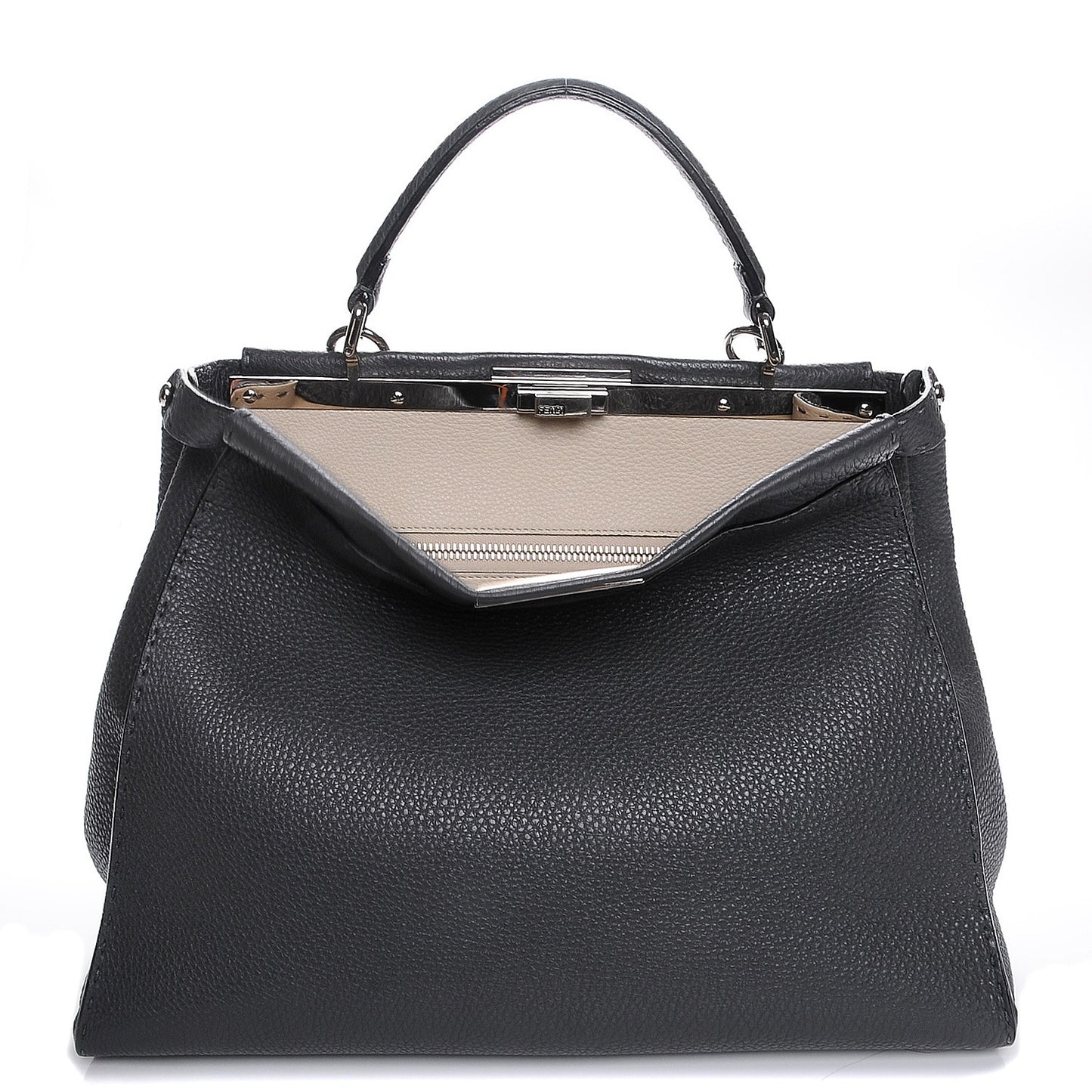 Cuoio Romano Selleria Bi-Color Large Peekaboo Iconic Satchel Asfalto Latte