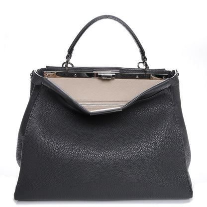 Fendi Cuoio Romano Selleria Bi-Color Large Peekaboo Iconic Satchel Asfalto Latte 1 of 8