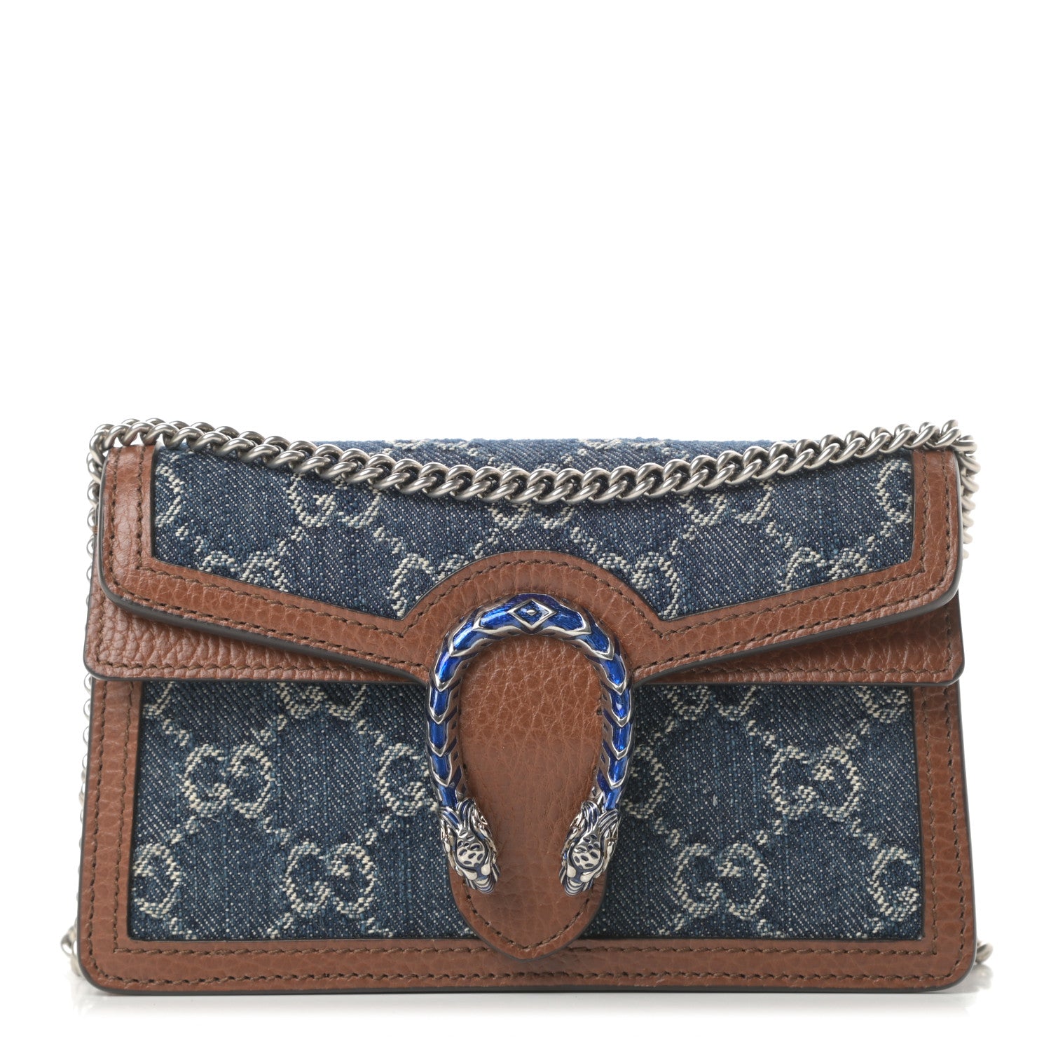 Gucci New Denim GG Monogram Dollar Calfskin Enamel Super Mini Dionysus Shoulder Bag Blue Tea Cuir Epilog Electric Blue 1 of 10