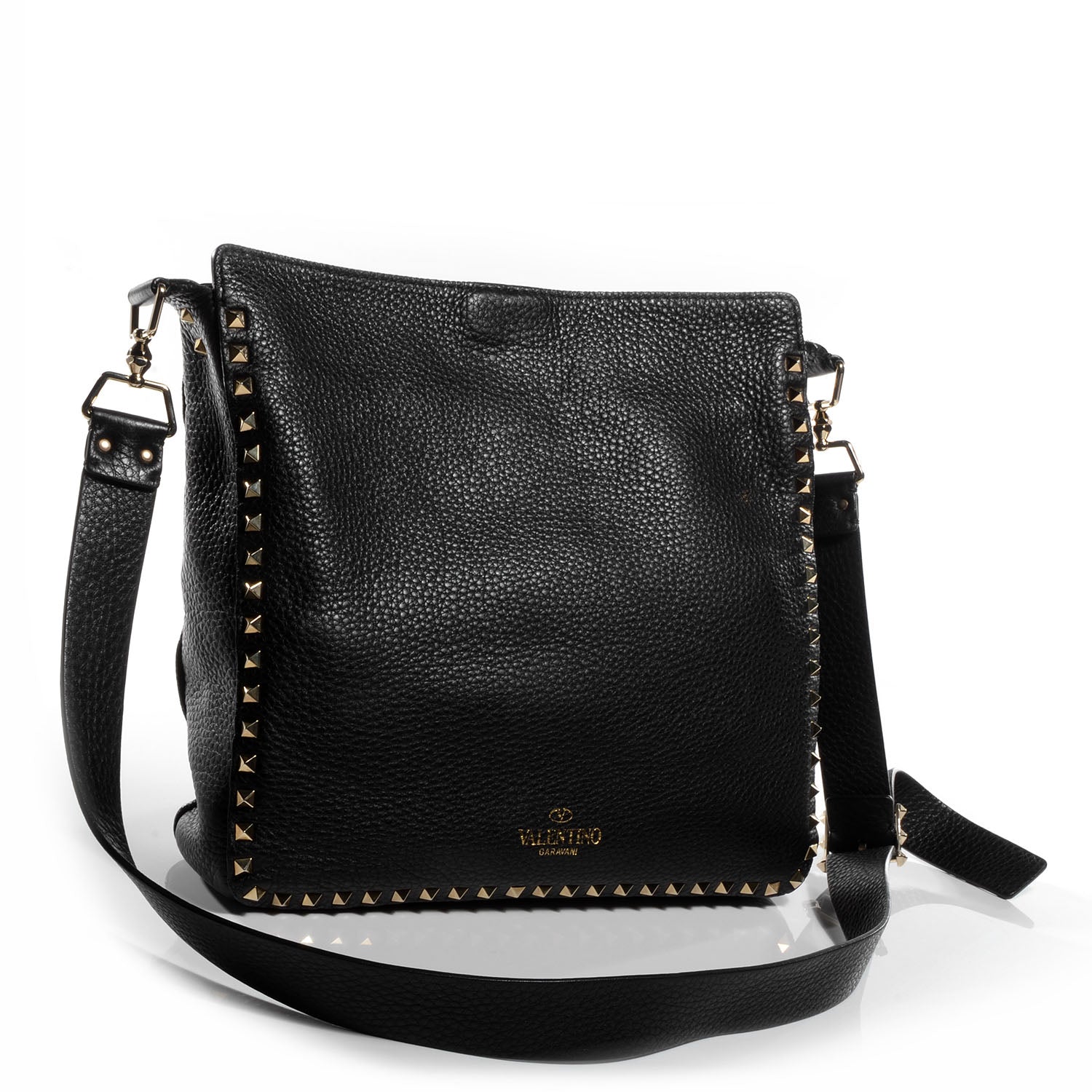 Valentino Garavani Pebbled Calfskin Large Rockstud Flip-Lock Messenger Bag Black 3 of 8