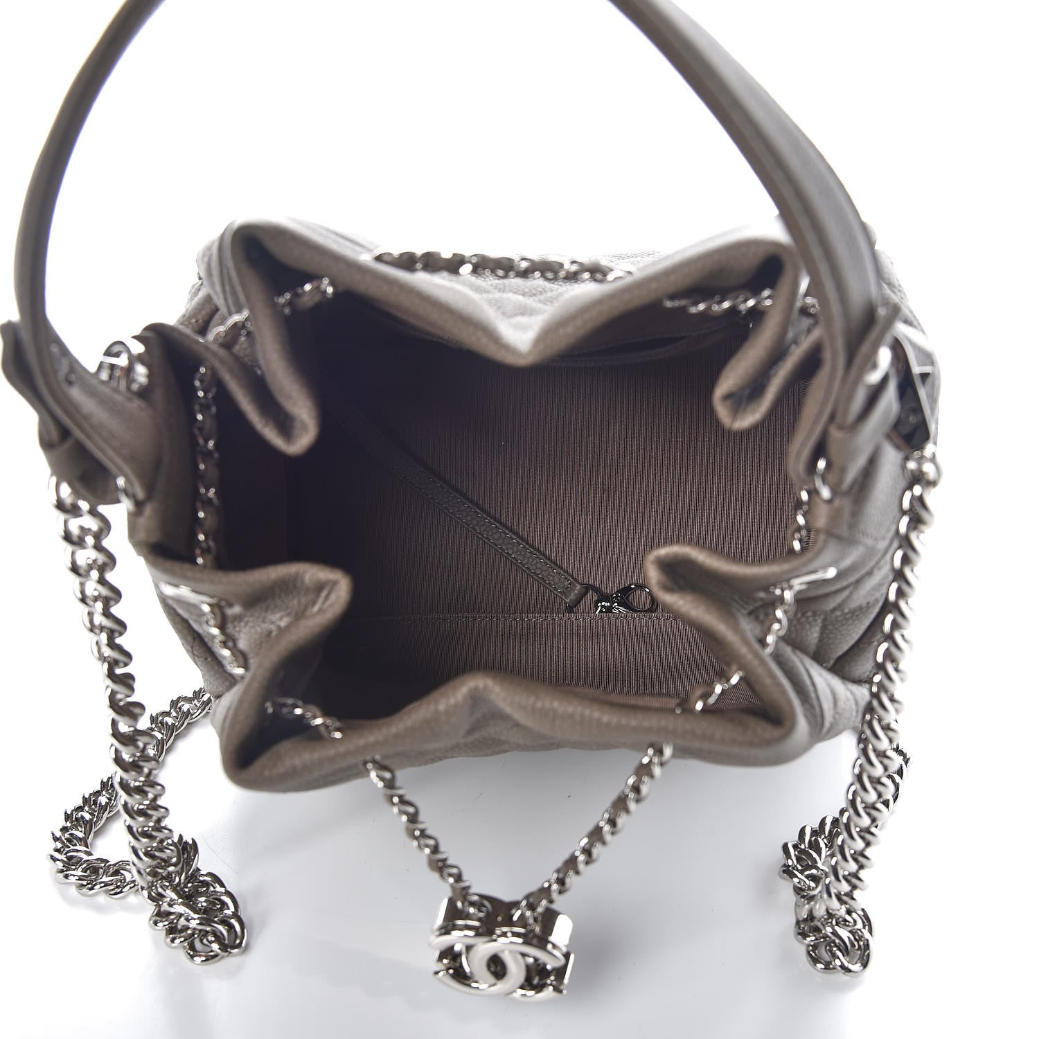 Chanel Grained Calfskin Quilted Small Chain Bucket Bag Khaki 8 of 10