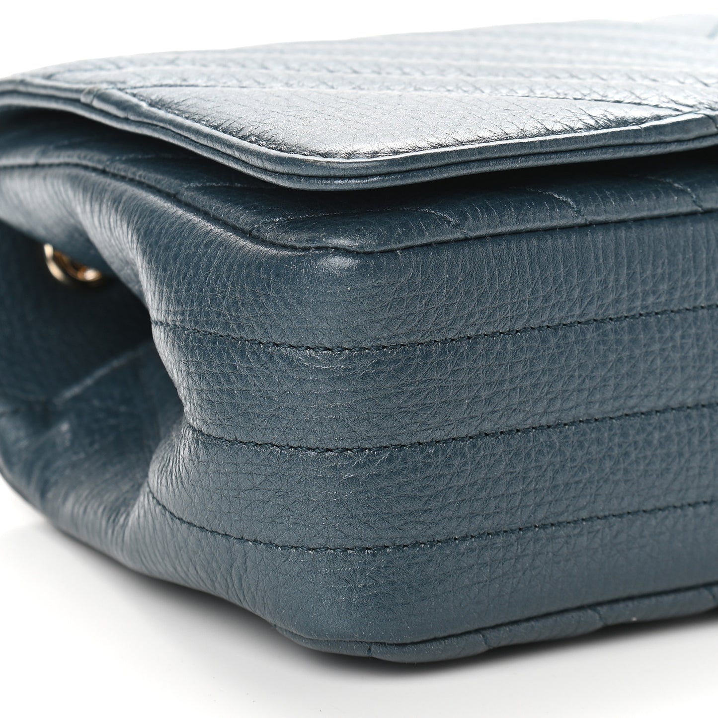Metallic Calfskin Chevron Quilted Small Statement Flap Blue