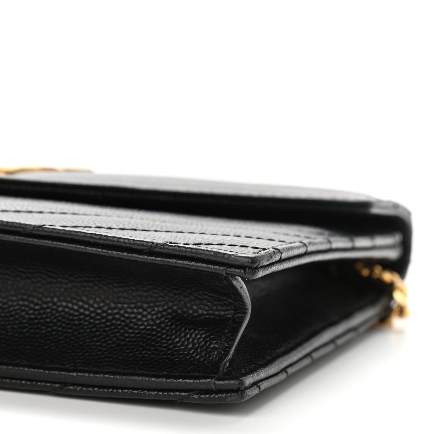 Grain De Poudre Matelasse Chevron Monogram Envelope Chain Wallet Black