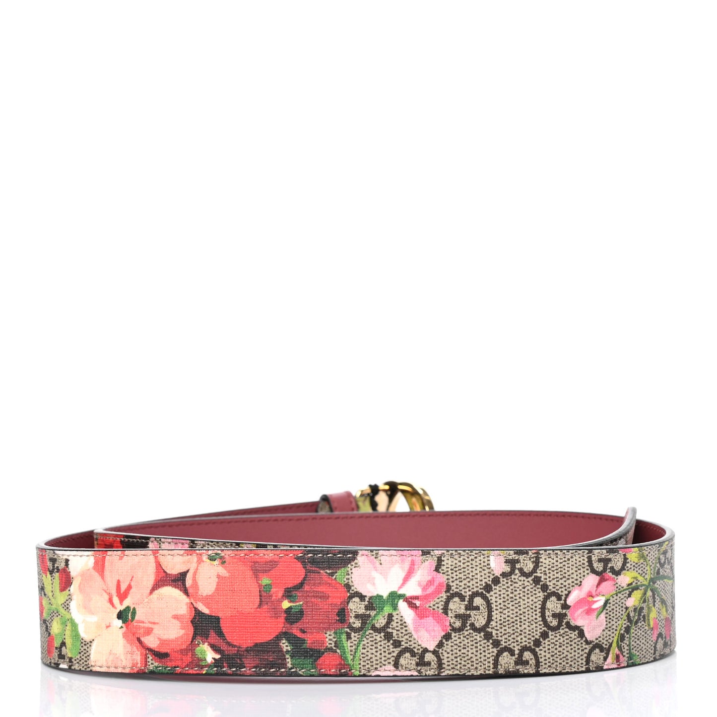 GG Supreme Monogram Blooms Moon Calfskin Interlocking G 37mm Belt 85 34 Beige Ebony Multicolor Dry Rose