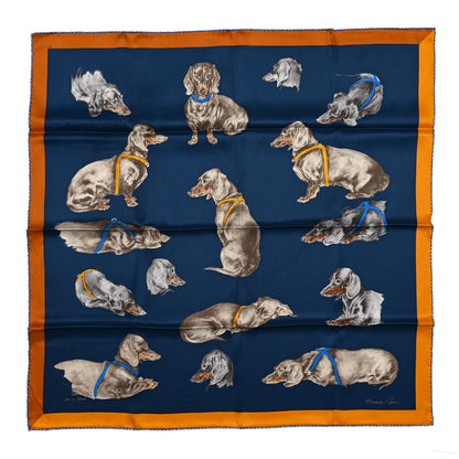 Hermes Silk Les Bassets Scarf 70 Marine Sepia 1 of 5