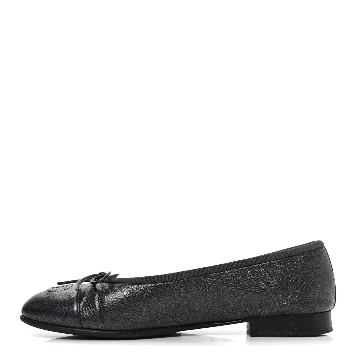 Metallic Calfskin Hologram Cap Toe Ballerina Flats 37.5 Dark Silver