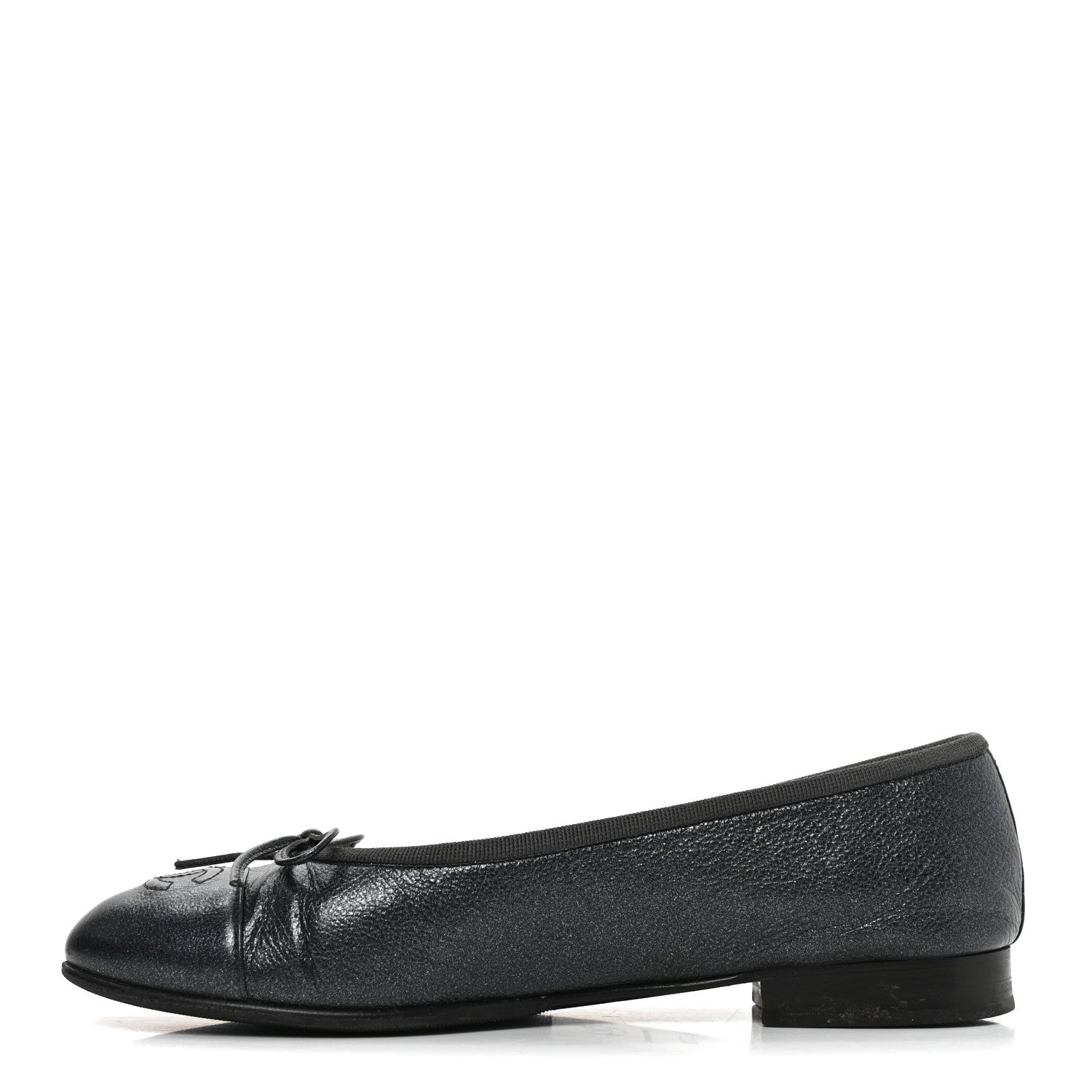 Chanel Metallic Calfskin Hologram Cap Toe Ballerina Flats 37.5 Dark Silver 1 of 9