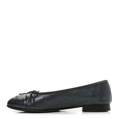 Chanel Metallic Calfskin Hologram Cap Toe Ballerina Flats 37.5 Dark Silver 1 of 9