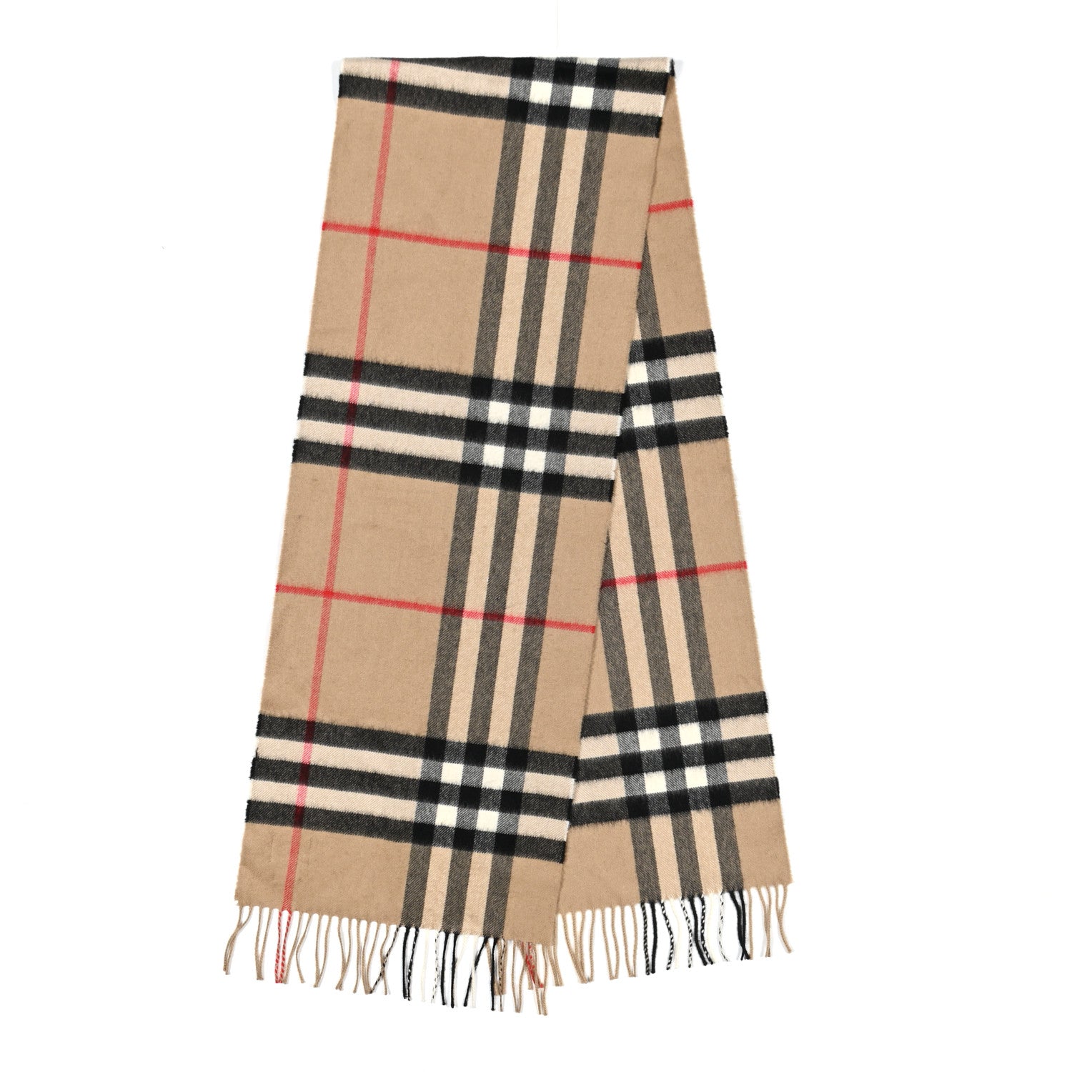 Burberry Cashmere Giant Check Fringe Scarf Archive Beige 2 of 5
