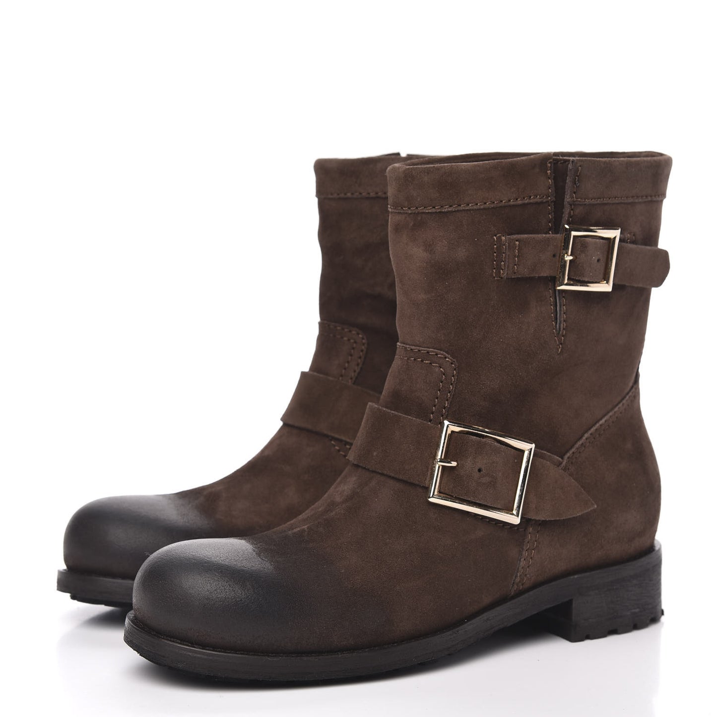 Distressed Waxed Suede Youth Biker Boots 38 Brown