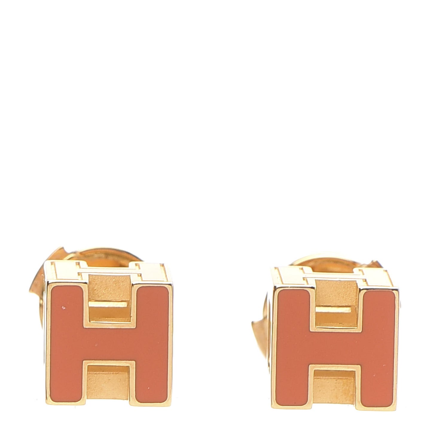 Gold Lacquered Cage d'H Earrings Orange