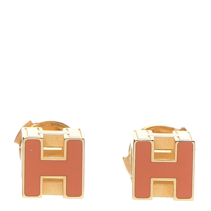 Hermes Gold Lacquered Cage d'H Earrings Orange 1 of 3