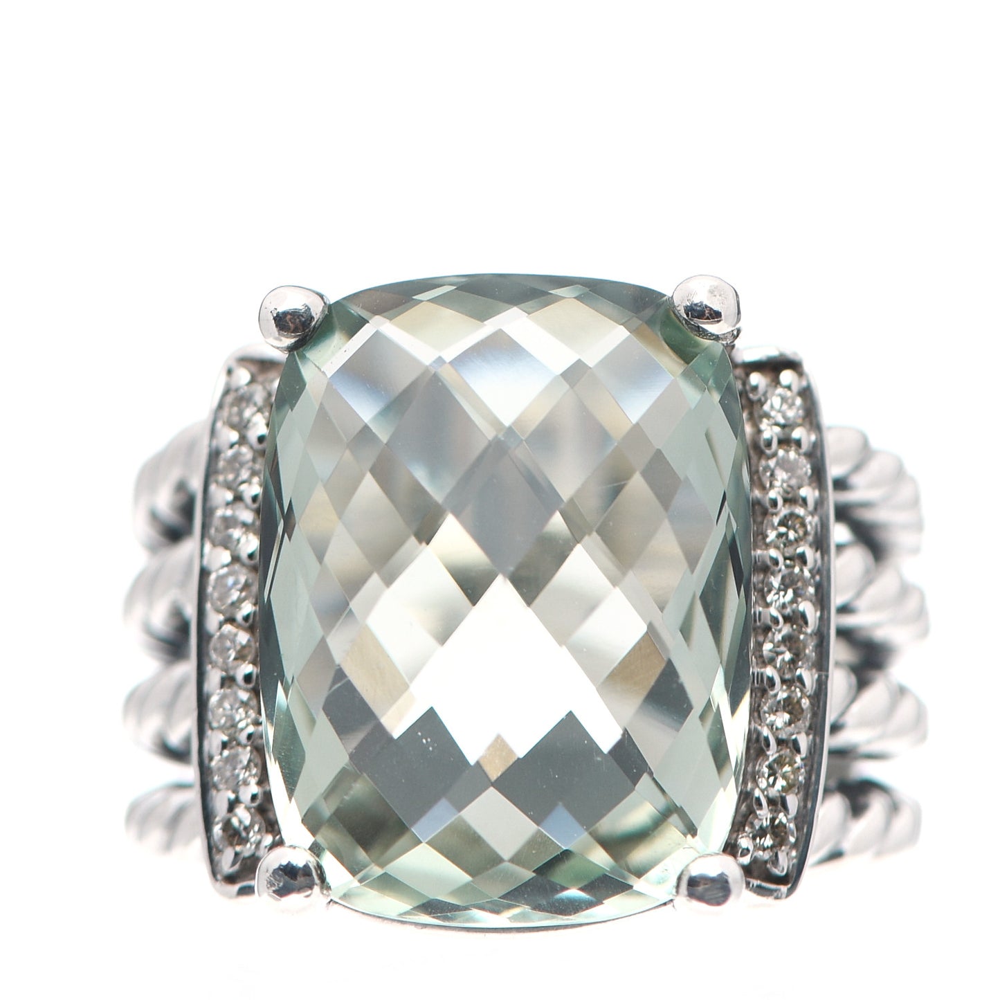 Sterling Silver Diamond Prasiolite 16mm Wheaton Ring 52 6