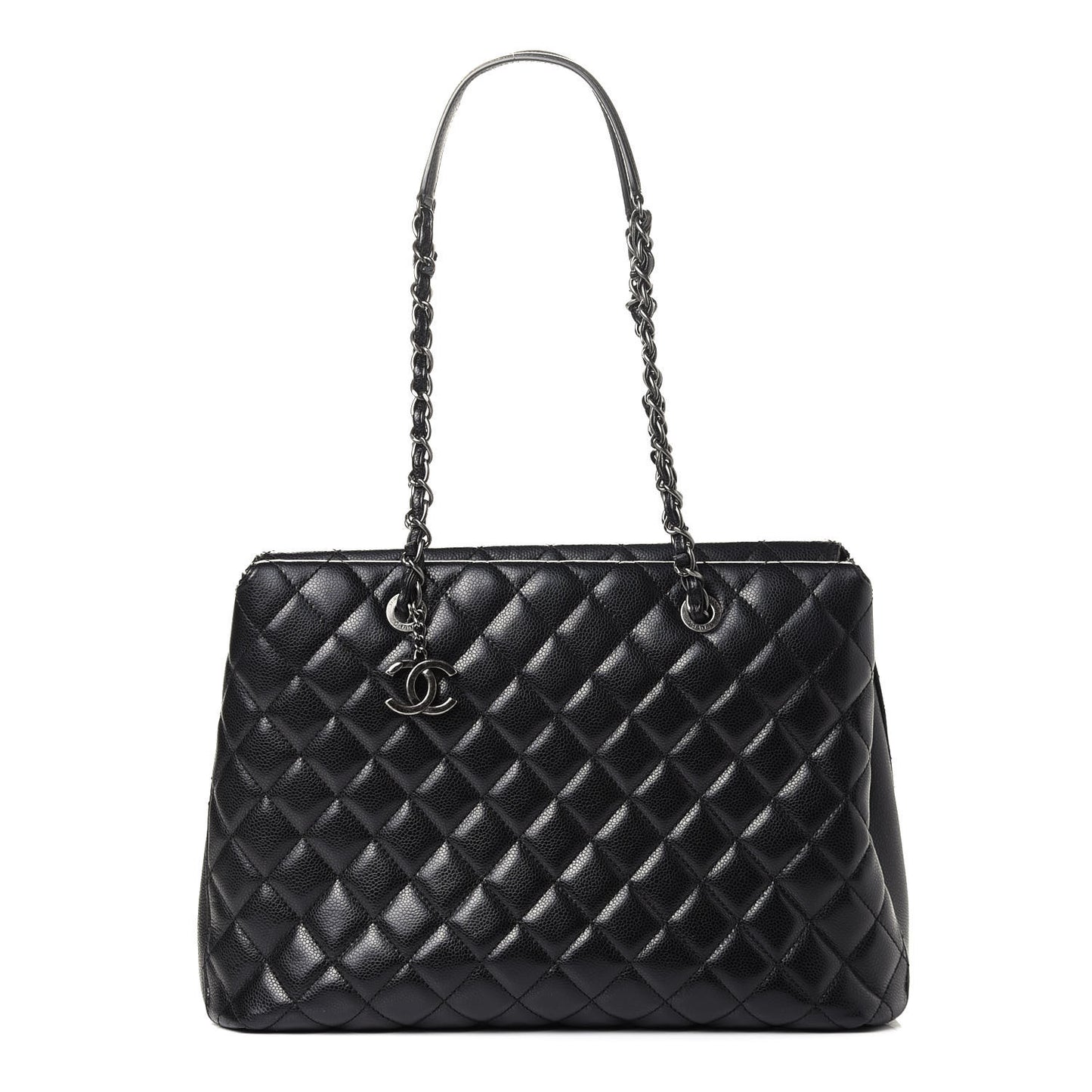 Caviar Quilted City Shopping Tote Black