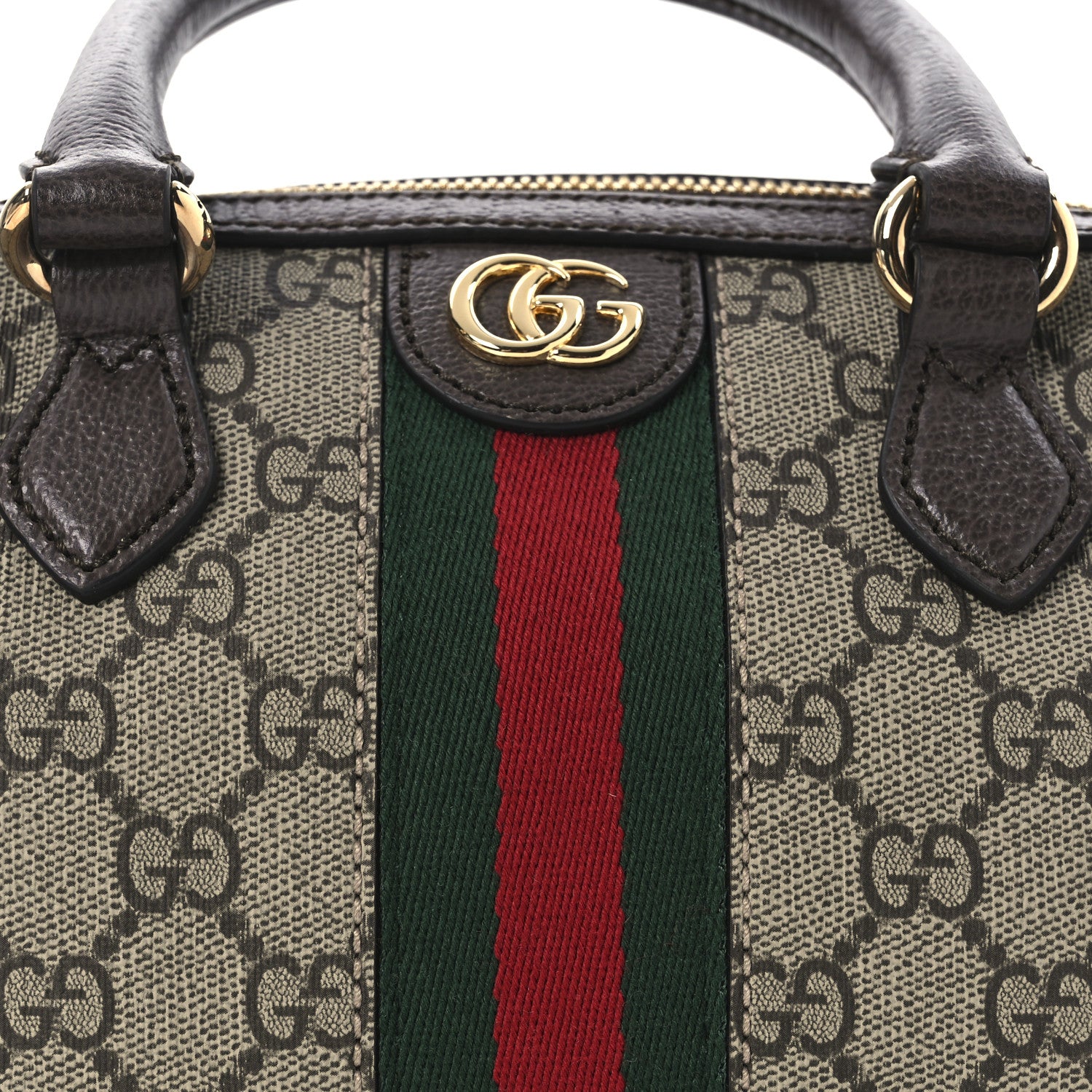 Gucci GG Supreme Monogram Textured Dollar Calfskin Web Mini Ophidia Top Handle Bag Beige Ebony New Acero 8 of 10