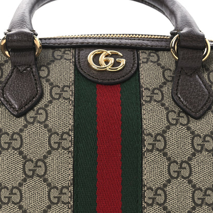 Gucci GG Supreme Monogram Textured Dollar Calfskin Web Mini Ophidia Top Handle Bag Beige Ebony New Acero 8 of 10