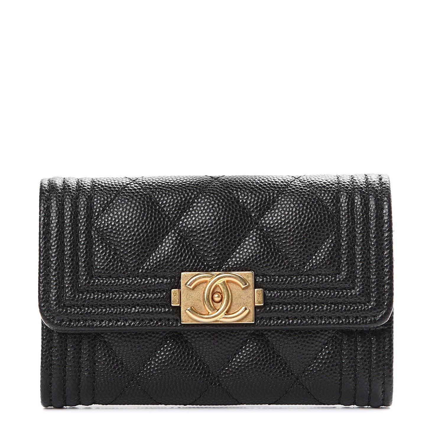 Caviar Quilted Boy Flap Card Holder Black