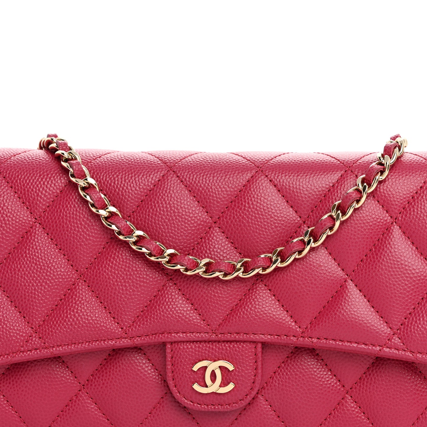 Caviar Quilted Phone Holder Wallet on Removable Chain Dark Pink