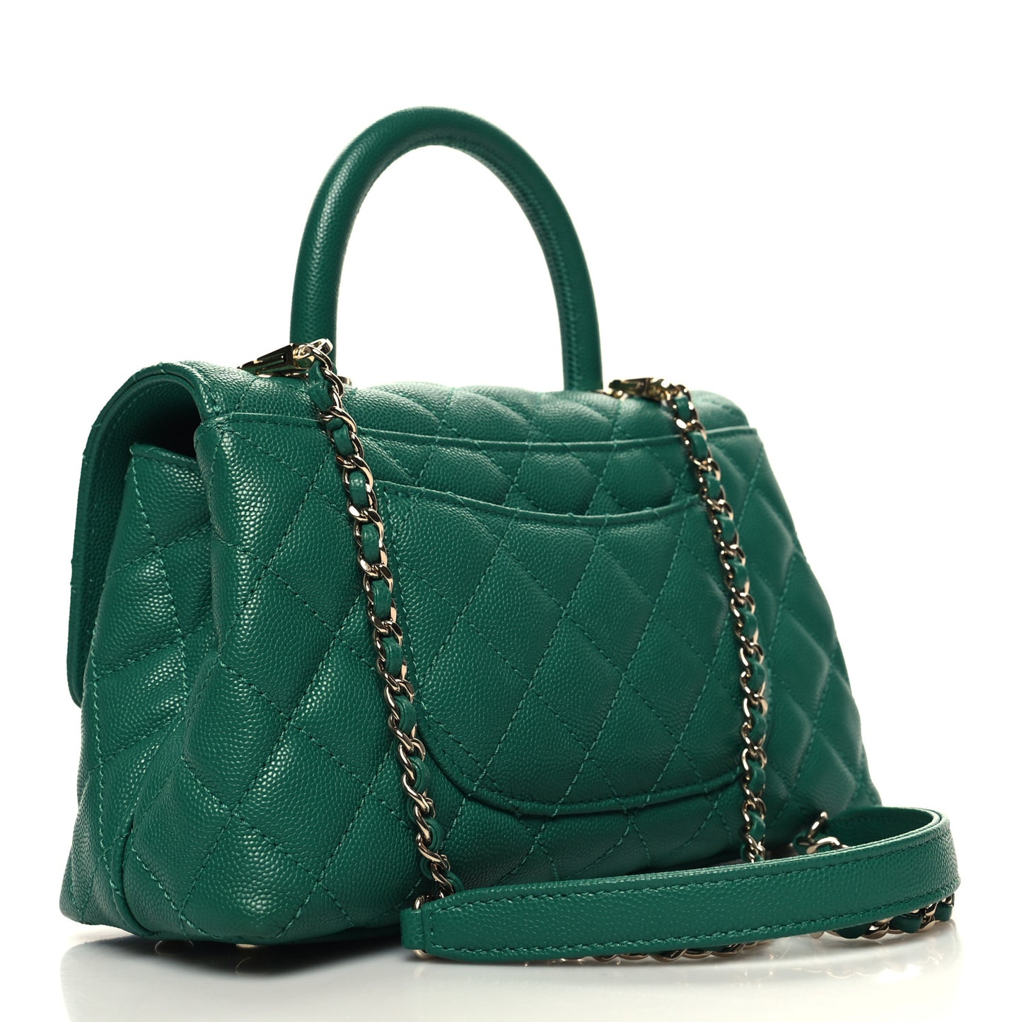 Caviar Quilted Mini Coco Handle Flap Green