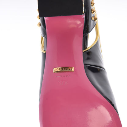 Gucci Patent Studded Crystal Block-Heel Pumps 37.5 Black Gold 6 of 9