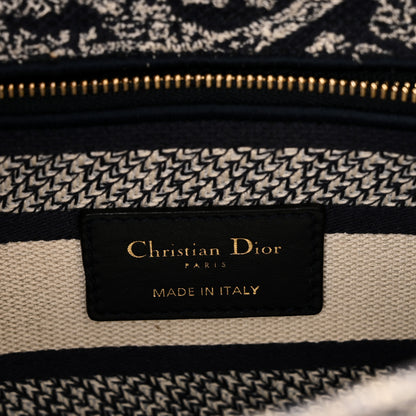 Christian Dior Canvas Toile De Jouy Embroidered Medium Lady D-Lite Navy 6 of 10
