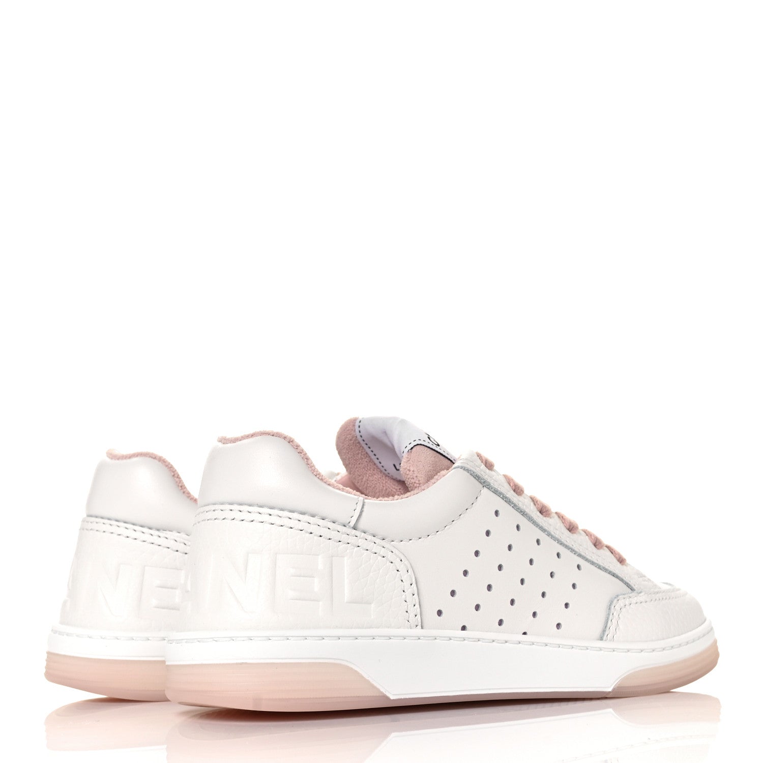 Chanel Grained Calfskin Fabric Womens Logo Sneakers 35.5 White Light Pink 4 of 10