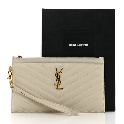 Saint Laurent Grain De Poudre Matelasse Chevron Monogram Bill Pouch Blanc Vintage 8 of 8