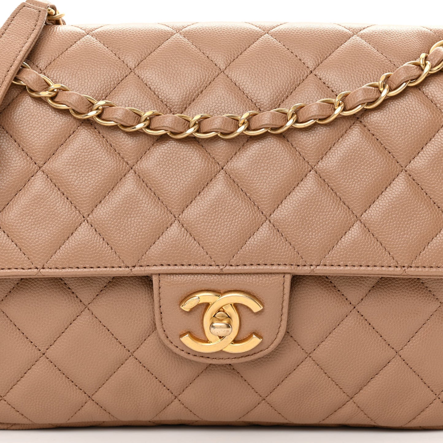 Caviar Quilted Medium Single Flap Beige