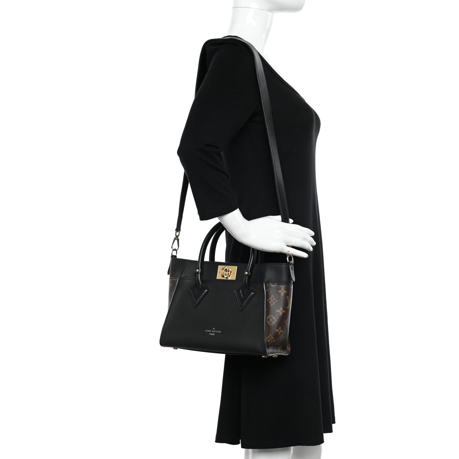 Louis Vuitton Calfskin Monogram On My Side PM Black 2 of 9