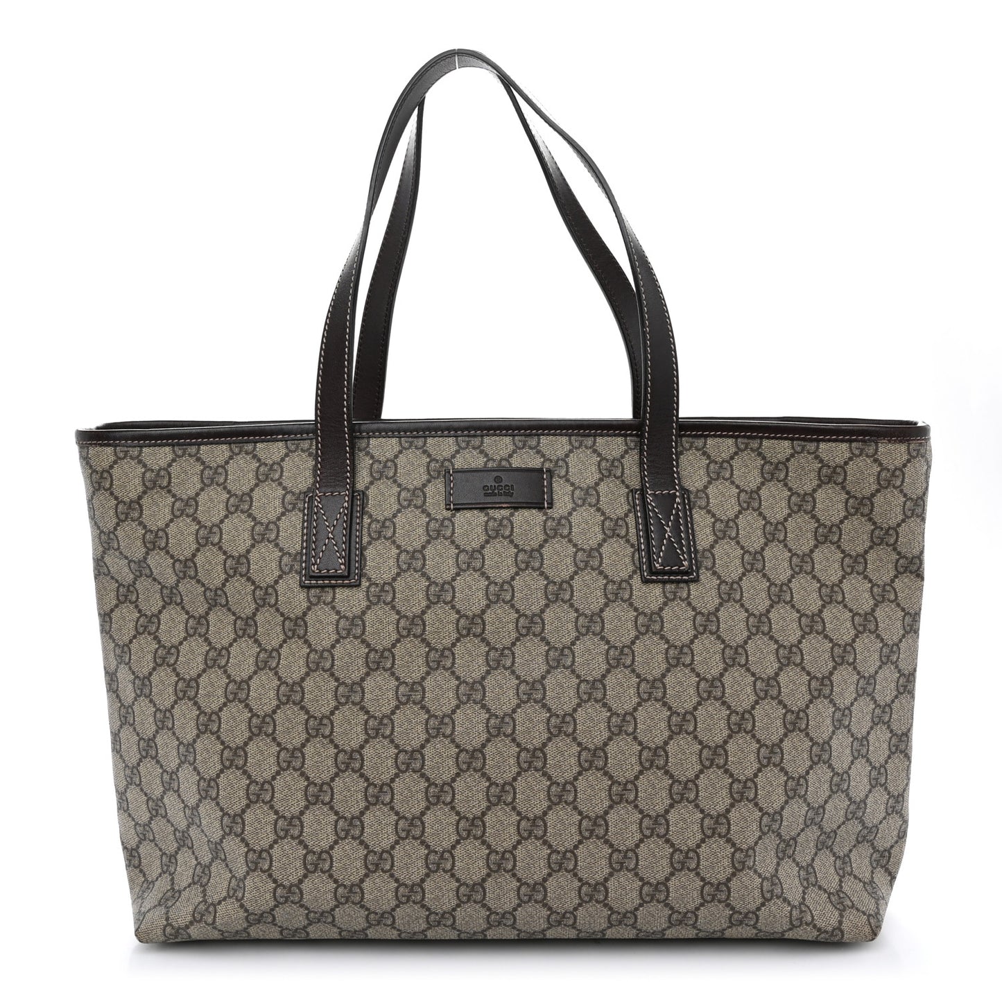 GG Supreme Monogram Medium Zippered Shopping Tote Dark Brown