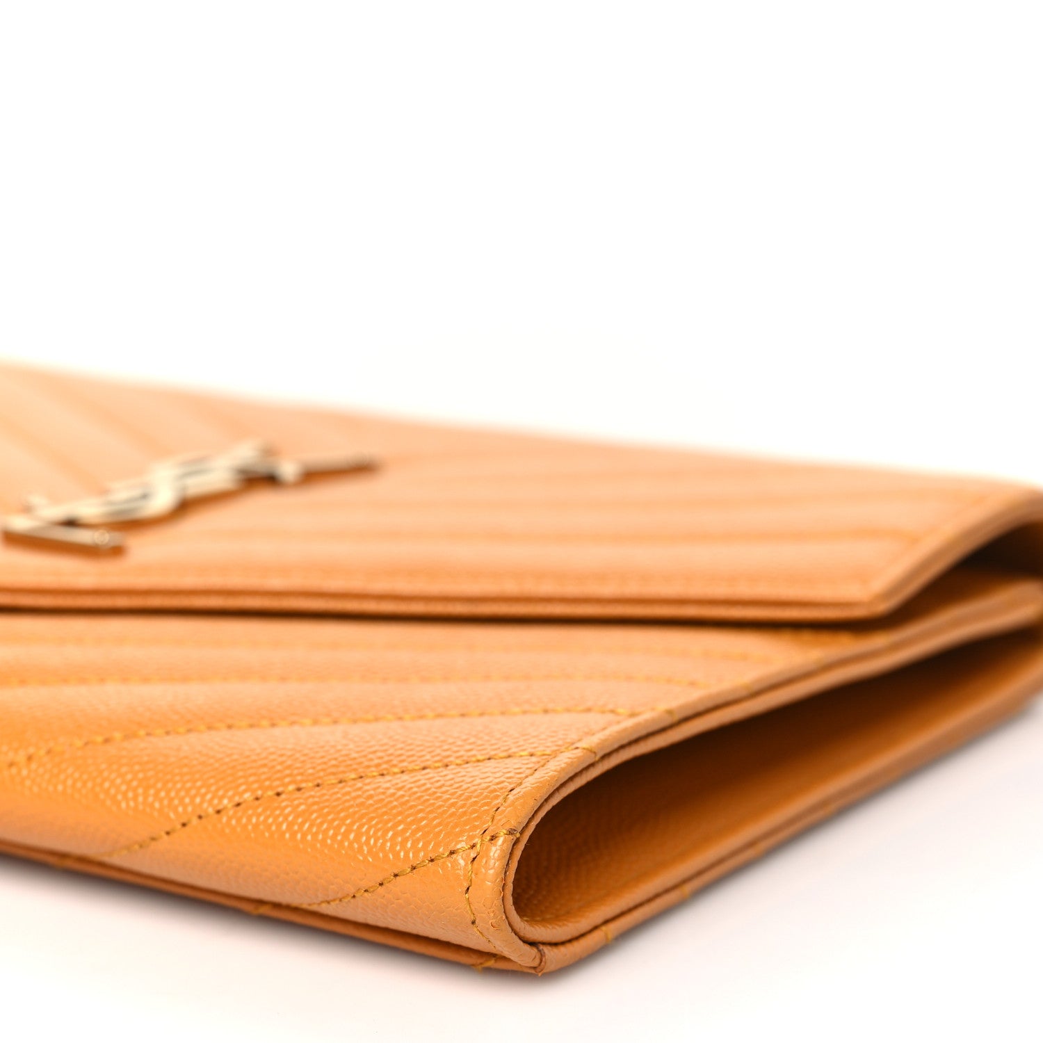 Saint Laurent Grain De Poudre Matelasse Chevron Monogram Cassandre Flap Pouch Senape Yellow 10 of 12