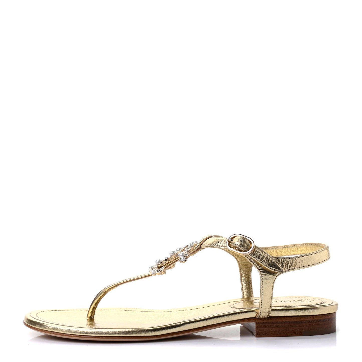Laminated Lambskin Pearl CC Thong Sandals 36 Gold