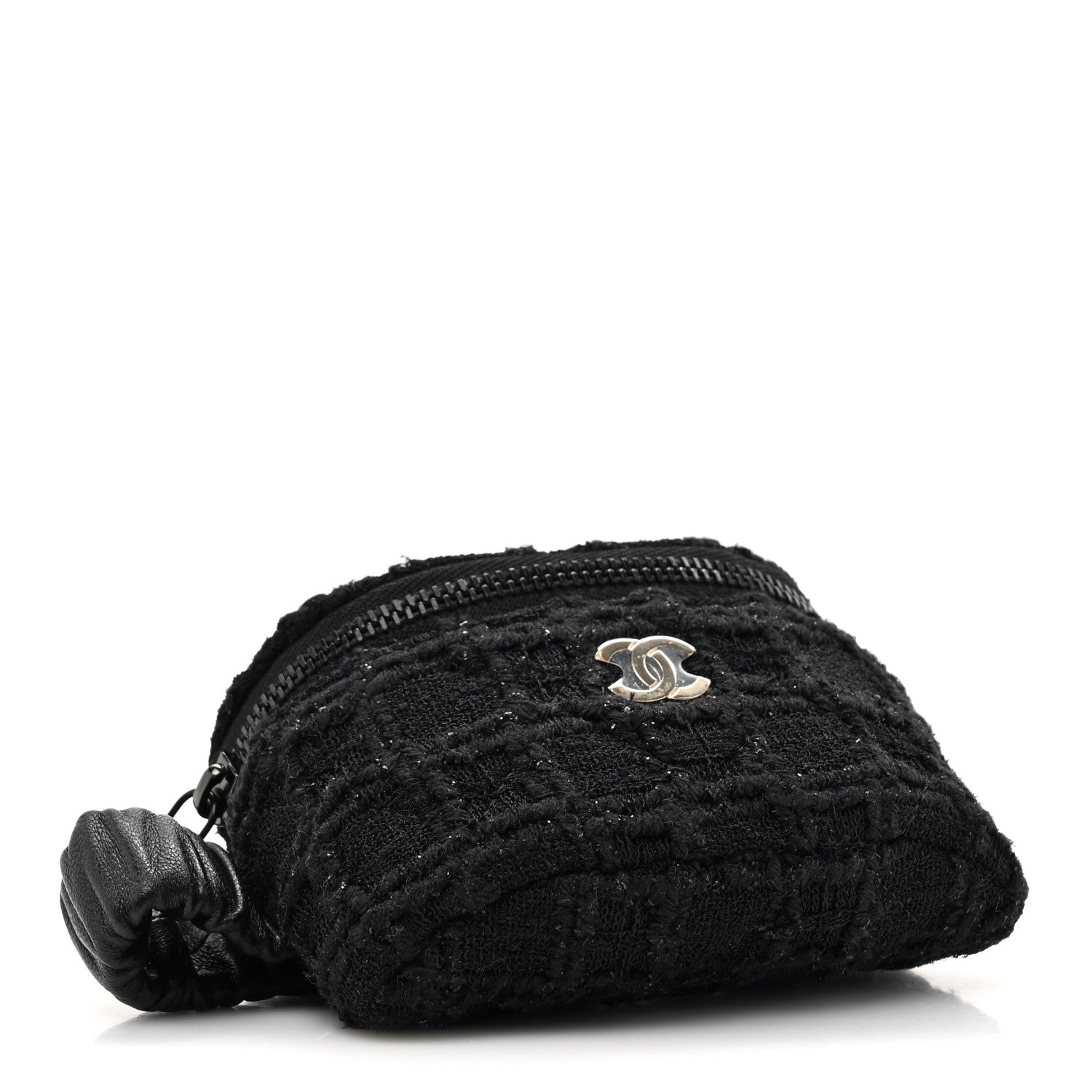 Chanel Tweed Lambskin Quilted Arm Coin Purse Black 4 of 7