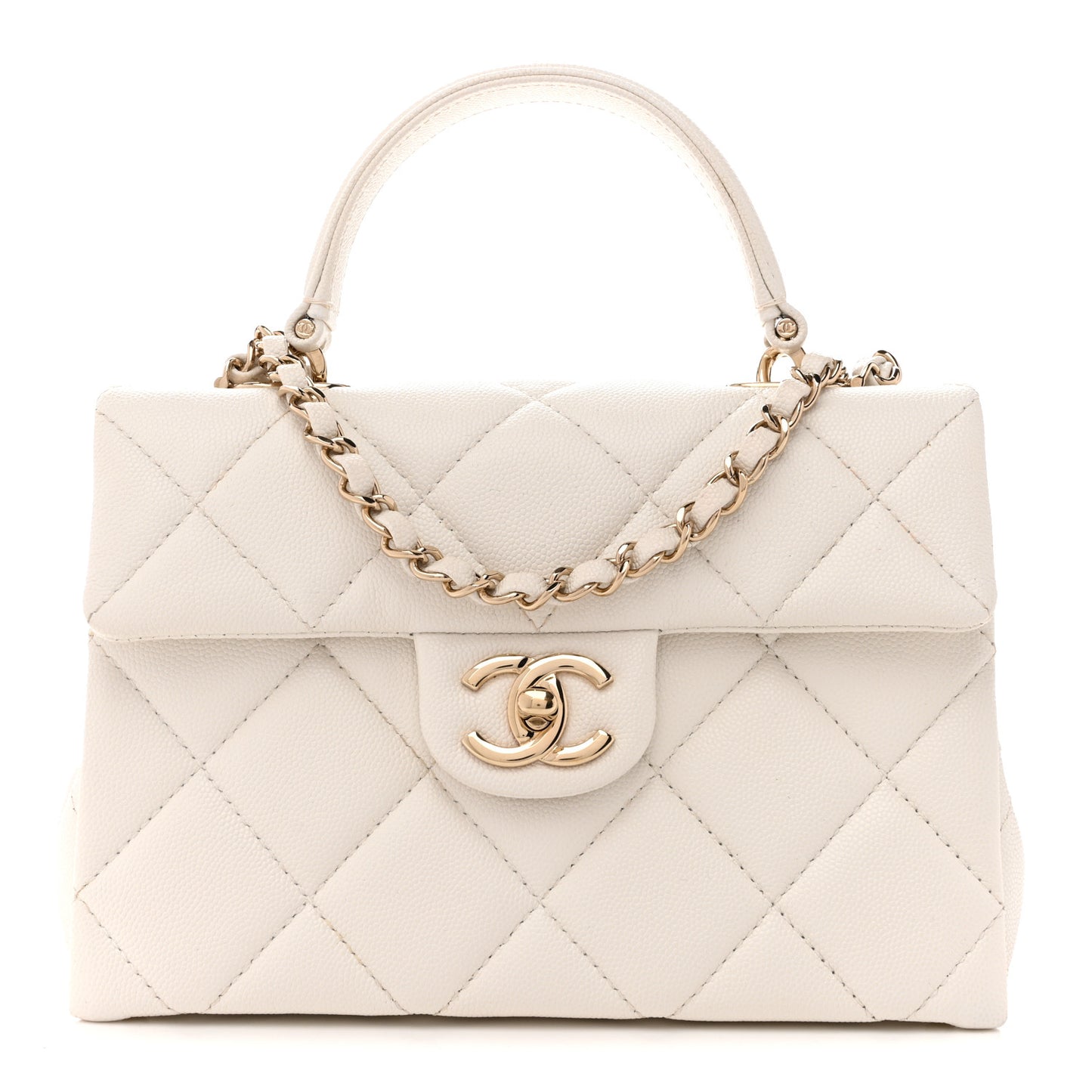 Caviar Quilted Mini Retro Twist Top Handle Flap White