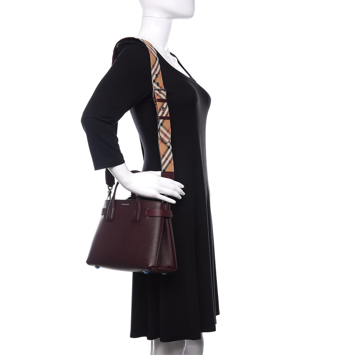 Burberry Grainy Calfskin House Check Small Banner Tote Mahogany Red 2 of 9