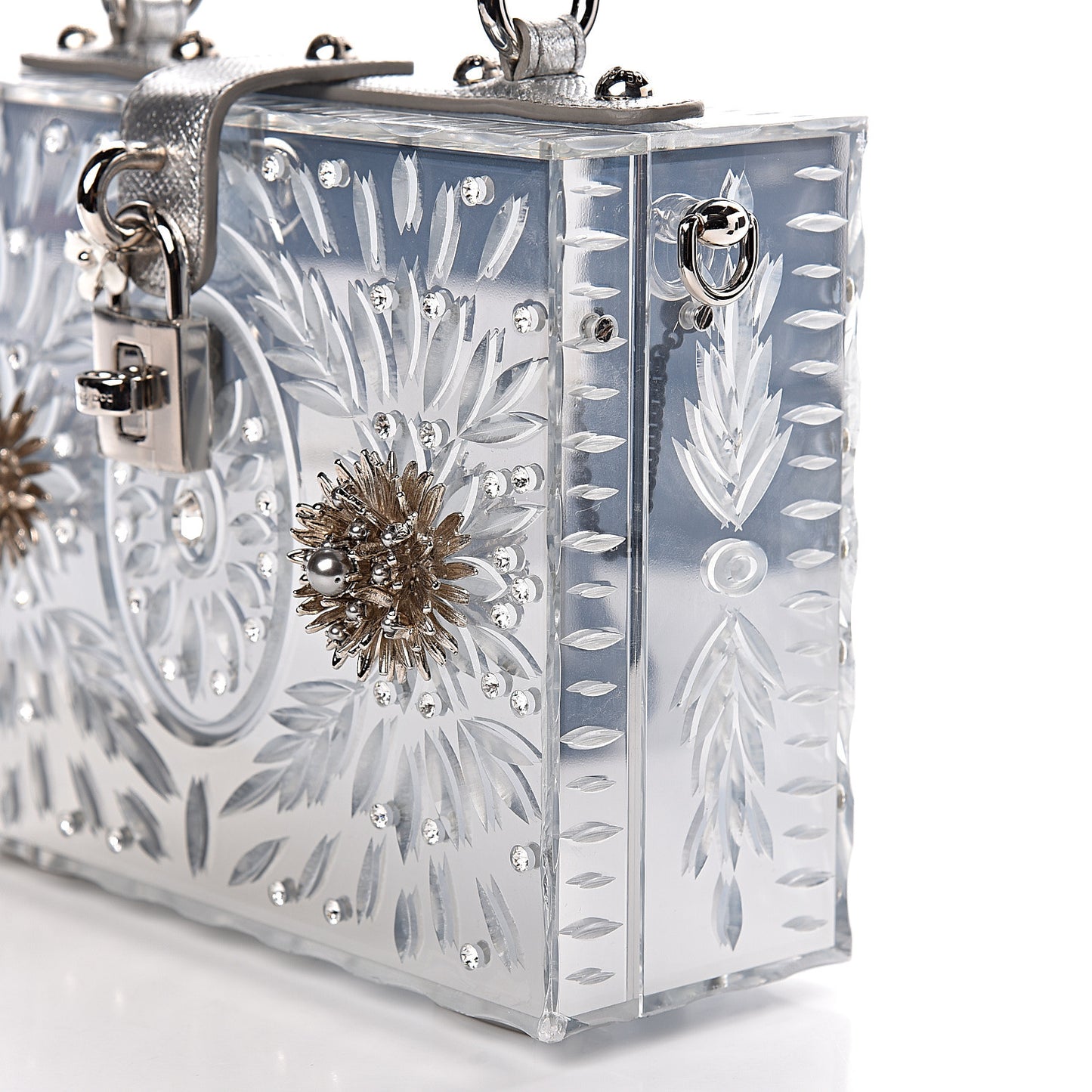 Plexiglass Embellished Metallic Dauphine Box Bag Argento