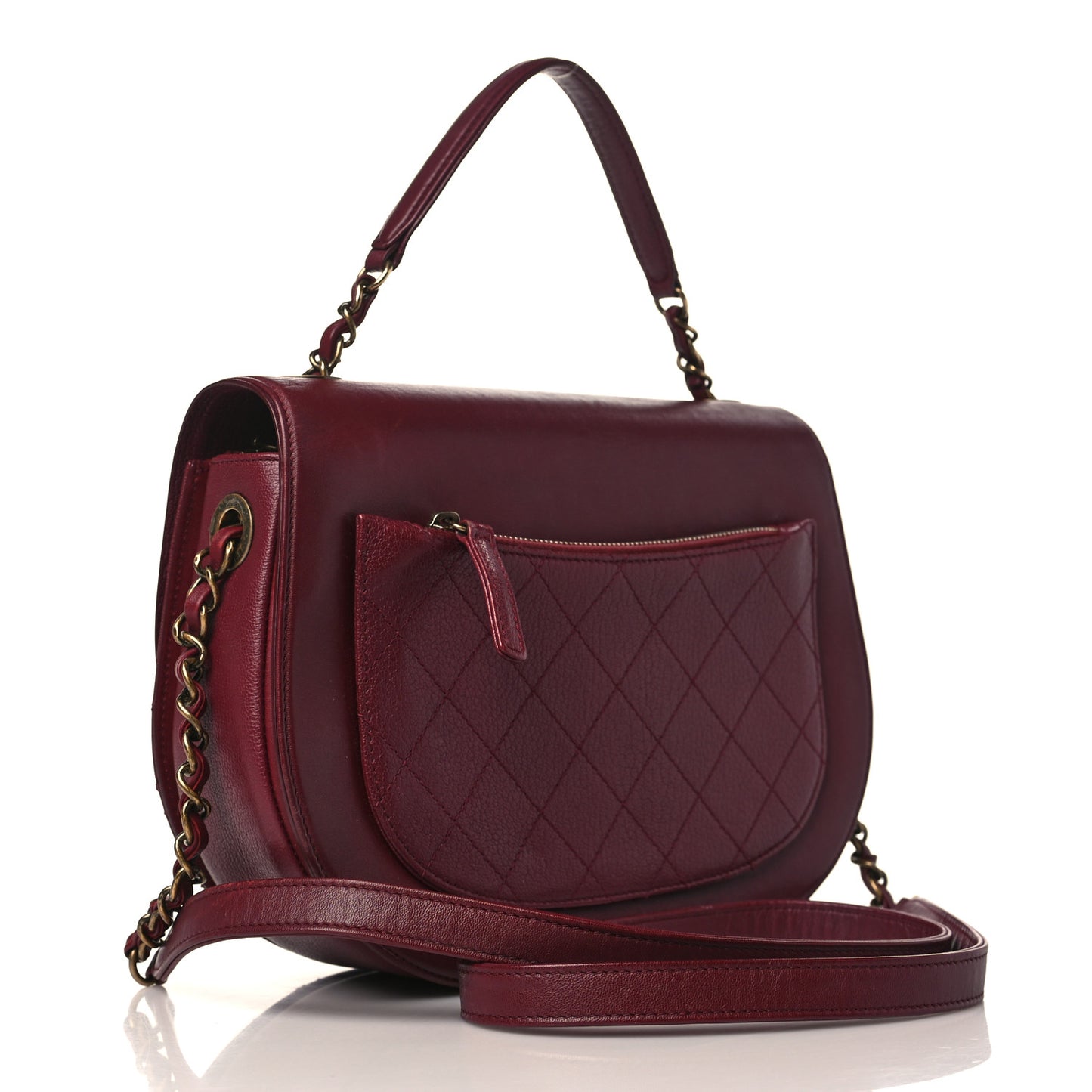 Shiny Calfskin Goatskin Quilted Medium Coco Curve Messenger Flap Burgundy