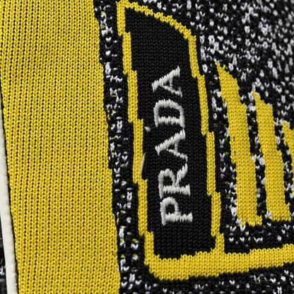 Prada Sport Knit Fabric Mens Logo Running Sneakers 9 Black Giallo 10 of 11