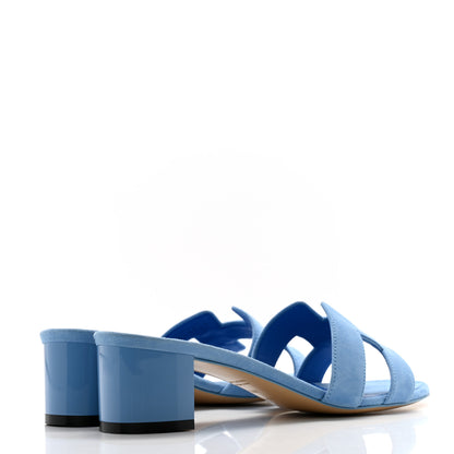 Hermes Suede Goatskin Oasis Sandals 38.5 Bleu Cameo 4 of 9