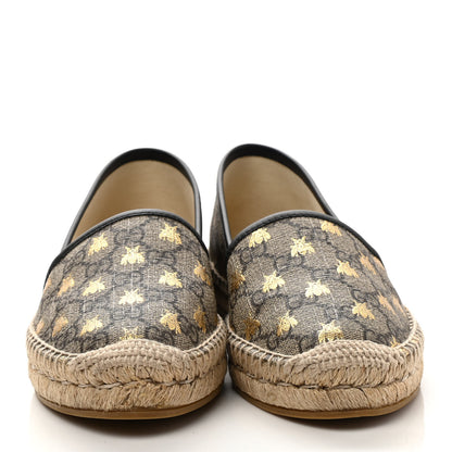 Gucci GG Supreme Monogram Bees Espadrille Flats 37.5 Beige Ebony Oro Black 2 of 9
