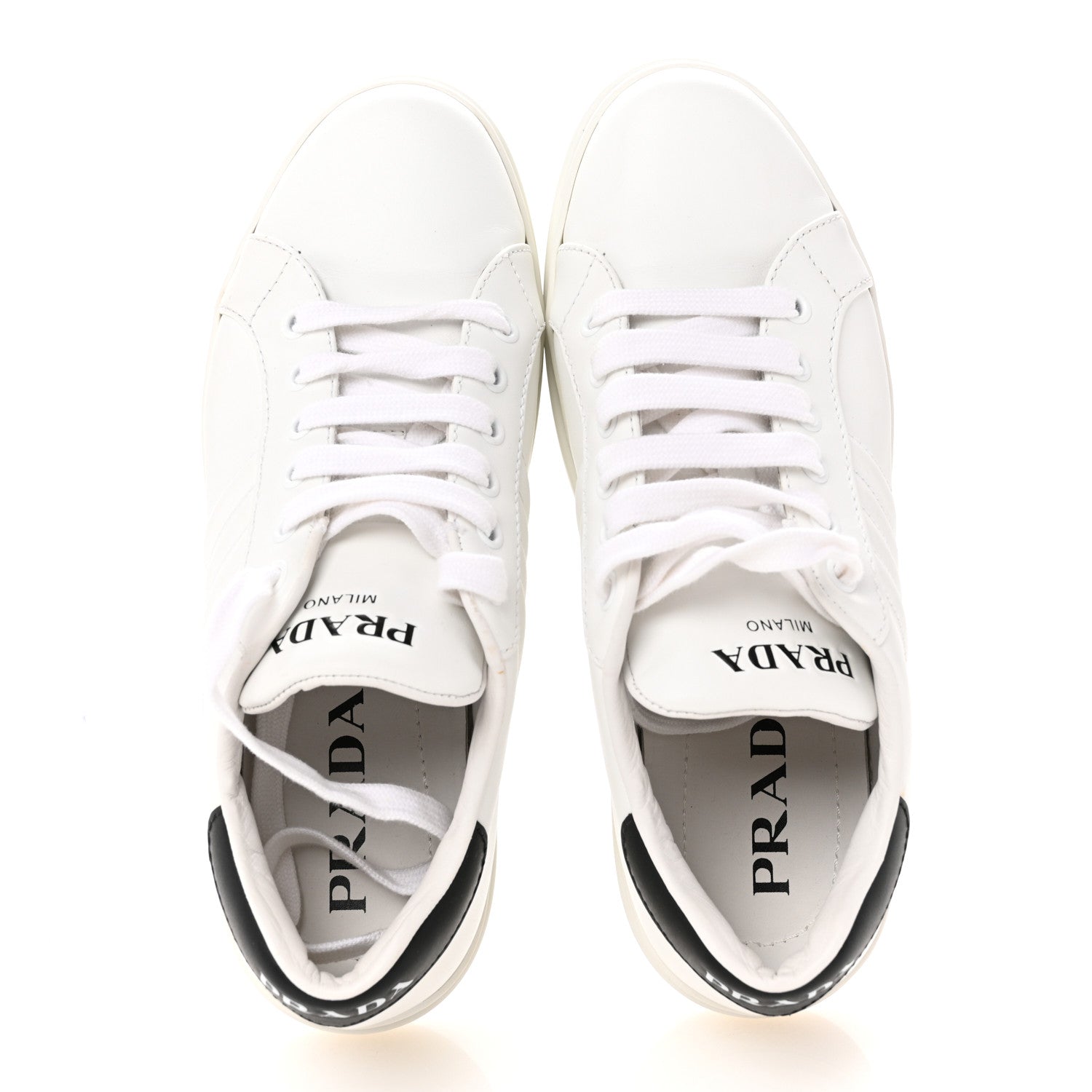 Prada Vitello Soft Womens Low Top Sneakers 37 White Black 2 of 9