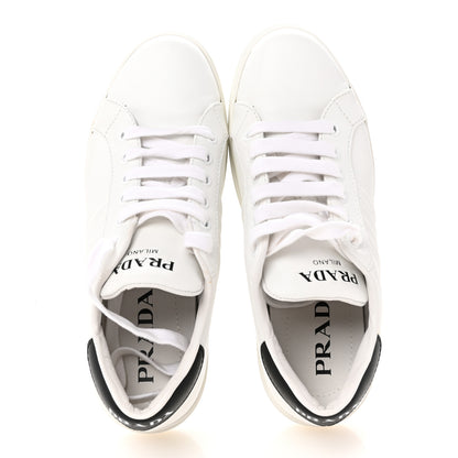 Prada Vitello Soft Womens Low Top Sneakers 37 White Black 2 of 9
