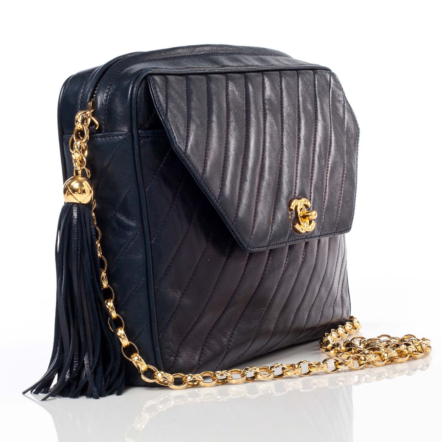 Lambskin Tassel Camera Case Navy