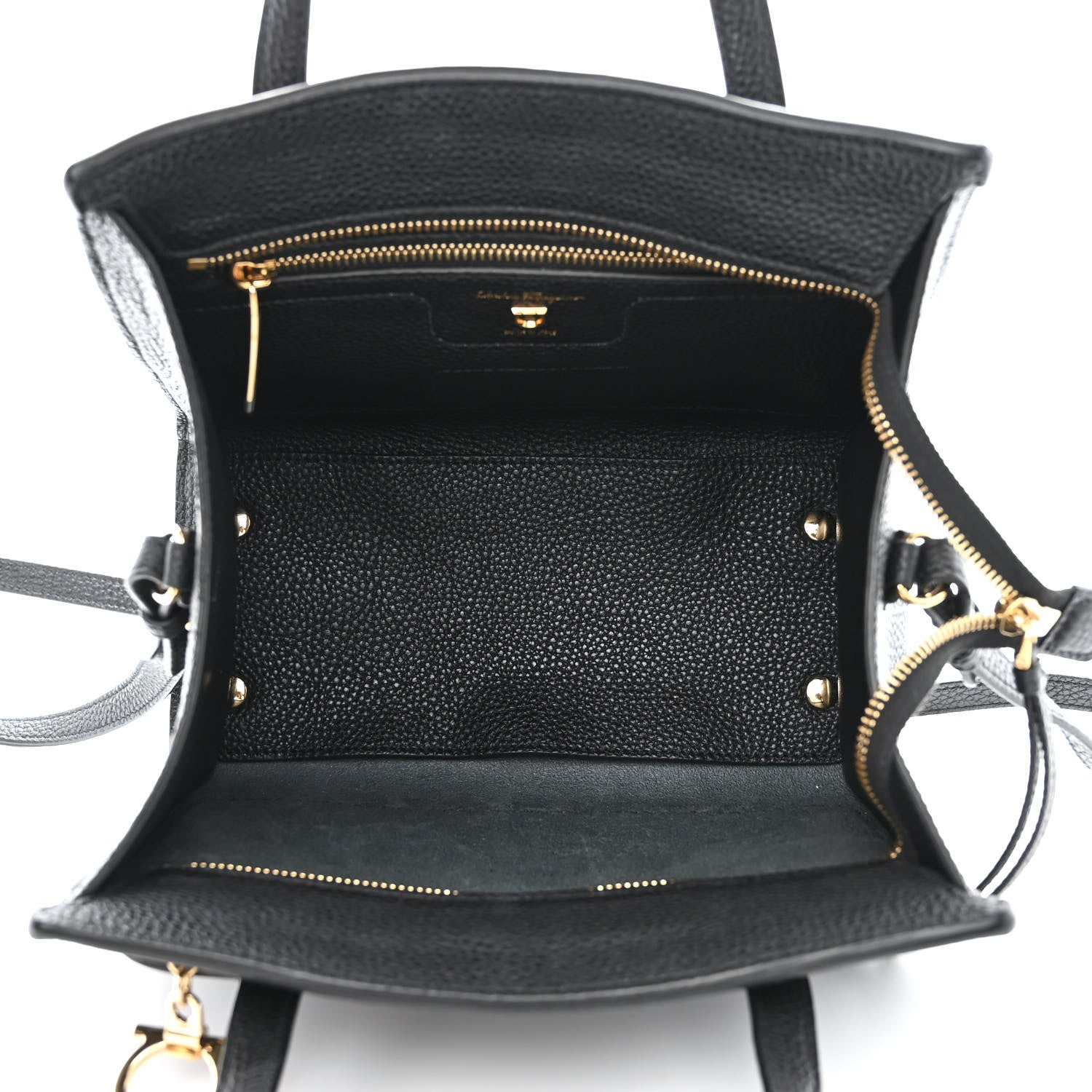 Salvatore Ferragamo Hammered Calfskin Double Handle Small Amy Tote Black 5 of 10